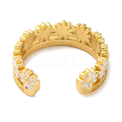 Rack Plating Flower Brass Enamel Open Cuff Rings for Women LS-RJEW-S242-09G-B-1