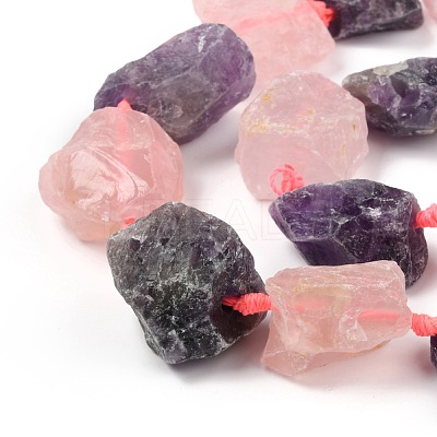 Rough Raw Natural Amethyst and Rose Quartz Beads Strands G-F595-I04-1