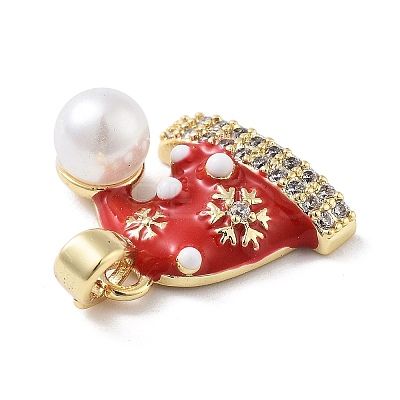 Christmas Theme Brass Micro Pave Cubic Zirconia Pendants KK-F877-30G-02-1