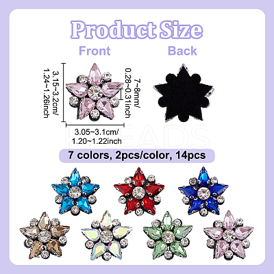 14Pcs 7 Colors Rhinestone Thread Iron on/Sew On Patches PATC-NB0001-50-1