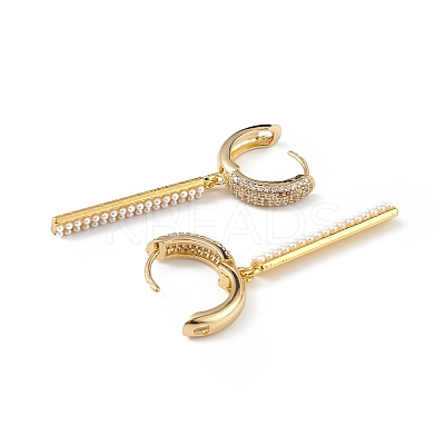 Plastic Imitation Pearl Rectangle Dangle Hoop Earrings EJEW-L234-074G-1