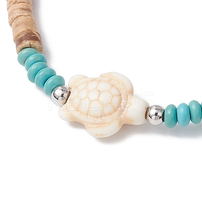 2Pcs Starfish & Tortoise Natural Coconut with Synthetic Turquoise Beads Stretch Bracelets for Men Women BJEW-JB11743-1
