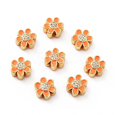 Flower Brass Micro Pave Clear Cubic Zirconia Beads KK-G419-06G-01-1