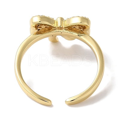 Bowknot Brass Micro Pave Clear Cubic Zirconia Open Cuff Rings for Women LS-RJEW-C098-03G-1