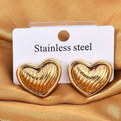 304 Stainless Steel Two Tone Heart Stud Earrings EJEW-M073-09G-1