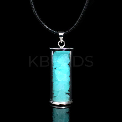 Glass Wishing Bottle with Synthetic Luminaries Stone Pendant Necklace LUMI-PW0001-054-B-1
