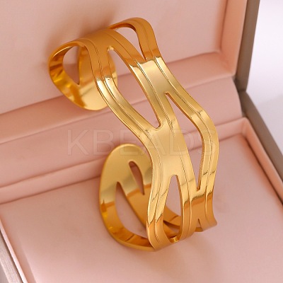 304 Stainless Steel Open Cuff Bangles for Women WGFFA35-01-1