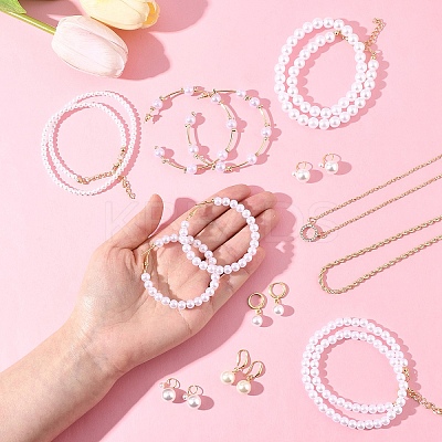 Plastic Imitation Pearl & Shell Pearl Earrings SJEW-FS0001-02-1