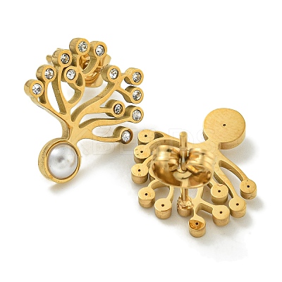 Ion Plating(IP) 304 Stainless Steel & Rhinestone & ABS Plastic Pearl Stud Earrings EJEW-G400-05G-1