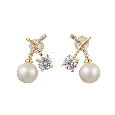 Natural Pearl Ear Studs EJEW-P286-45G-1