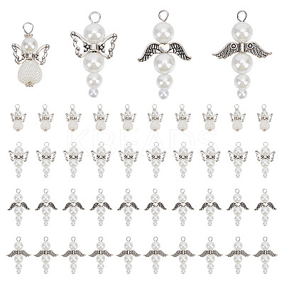 40Pcs 4 Styles Wing Alloy Pendants PALLOY-HY00034-1