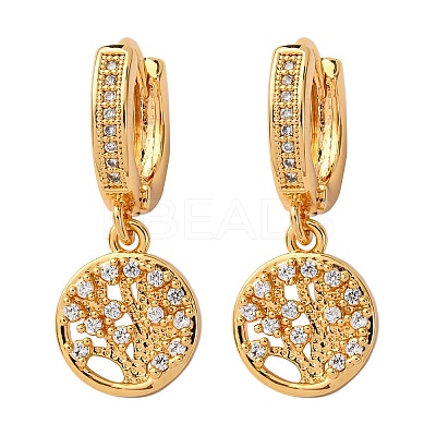 Flat Round with Tree Brass Micro Pave Clear Cubic Zirconia Hoop Earrings EJEW-F384-10G-1