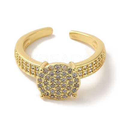 Rack Plating Brass Micro Pave Clear Cubic Zirconia Cuff Ring RJEW-P104-05G-1