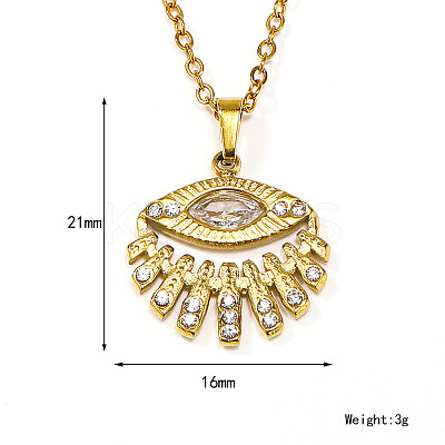 Retro Stainless Steel Clear Cubic Zirconia Eye Pendant Cable Chain Necklaces for Women MU9051-3-1