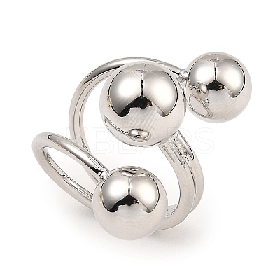 Rack Plating Brass Round Ball Beded Open Cuff Rings RJEW-D009-02P-1
