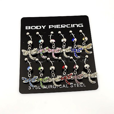 Mixed 316L Surgical Stainless Steel Dangle Belly Button Rings AJEW-P003-M-1