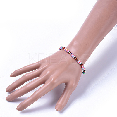 Polymer Clay Heishi Beads Beads Stretch Bracelets BJEW-JB04452-M-1