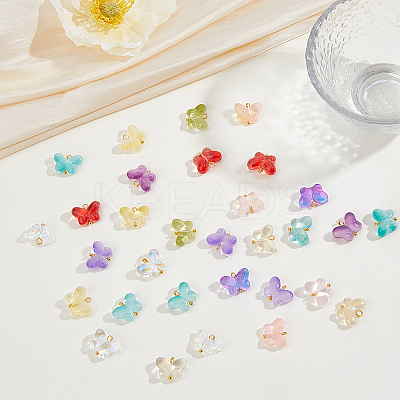 120Pcs 12 Colors Glass Butterfly Charms PALLOY-DC00029-1