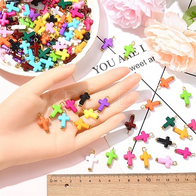 130Pcs 13 Colors Acrylic Cross Pendants PALLOY-YW031-1