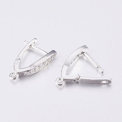 Brass Micro Pave Cubic Zirconia Hoop Earring Findings with Latch Back Closure X-ZIRC-K075-30P-1