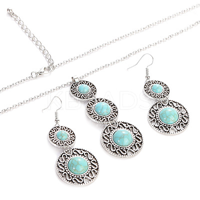 Bohemian Style Alloy & Synthetic Turquoise Pendant Necklaces & Dangle Earrings Sets WG43411-08-1