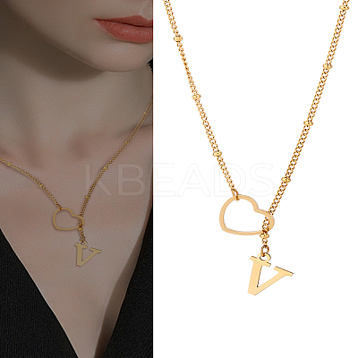 1Pc Letter & Heart Stainless Steel Lariat Necklaces for Women NJEW-LP0002-87G-V-1