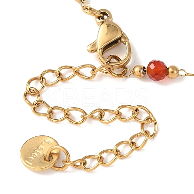 Natural Agate & Howlite & Synthetic Goldstone Faceted Round Bead 304 Stainless Steel Cable Chain Anklets for Women AJEW-G072-01G-1