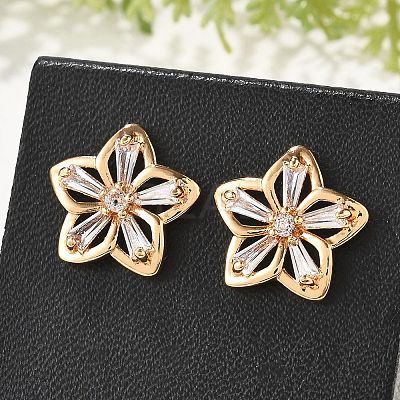 Flower Brass Micro Pave Cubic Zirconia Stud Earrings for Women EJEW-G428-28C-02-1