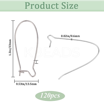 120Pcs 304 Stainless Steel Hoop Earrings Findings Kidney Ear Wires STAS-SP0001-32C-P-1