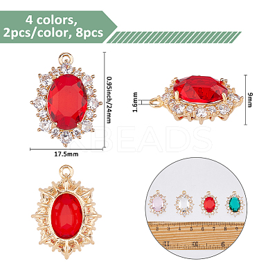8Pcs 4 Colors Brass Micro Pave Cubic Zirconia Pendants KK-FH0008-06-1