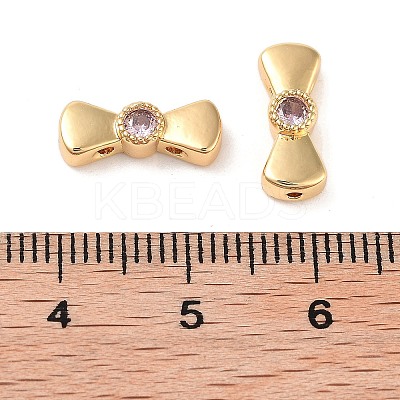 Brass Pave Pink Cubic Zirconia Bowknot Multi-Strand Links KK-B102-37B-01G-1
