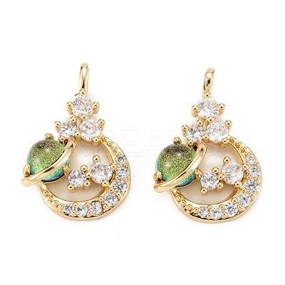 Brass Clear Cubic Zirconia Glass Pendants ZIRC-C024-21G-1