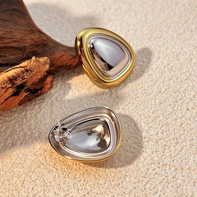 304 Stainless Steel Two Tone Triangle Stud Earrings LS-EJEW-Z116-03GP-01-1