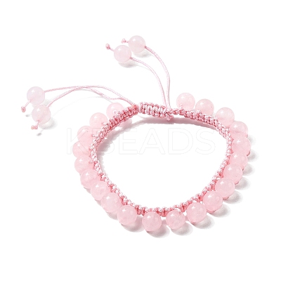 Adjustable Natural Rose Quartz Beads Braided Bead Bracelets for Women BJEW-L713-B01-1