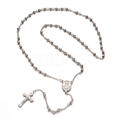Tarnish Resistant 304 Stainless Steel Rosary Bead Necklaces NJEW-L353-54-1