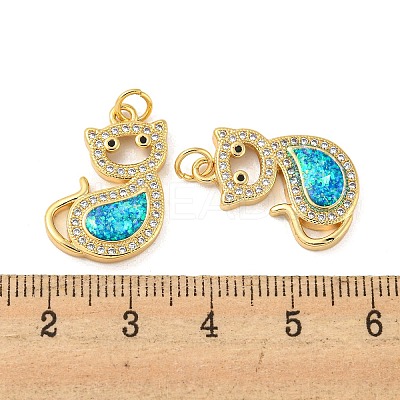 Brass Micro Pave Cubic Zirconia with Synthetic Opal Pendants KK-D096-04A-G-1