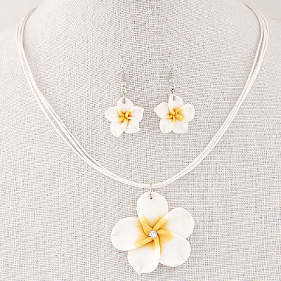 Flower Polymer Clay Dangle Earrings & Pendant Necklaces Sets for Women FS-WG4A5F2-05-1