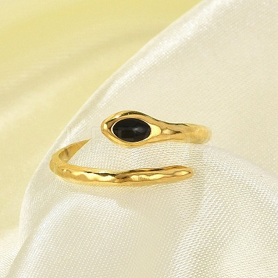 Snake 304 Stainless Steel Enamel Cuff Rings for Women LS-RJEW-G338-10G-02-1