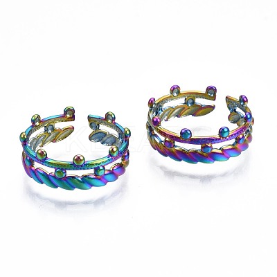 304 Stainless Steel Olive Leaf Wrap Cuff Ring RJEW-N038-092-1