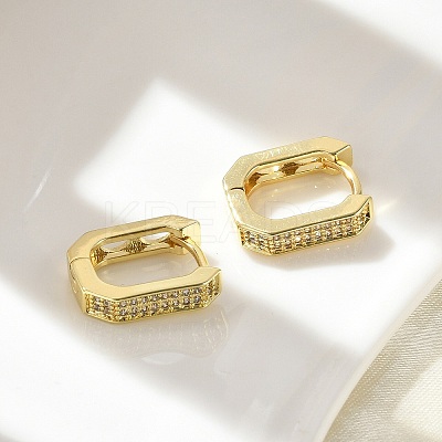 Oval Brass Micro Pave Clear Cubic Zirconia Hoop Earrings EJEW-D311-047G-1