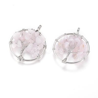 Natural Rose Quartz Pendants X-G-E419-08P-1