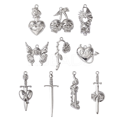 10Pcs 10 Style Halloween Theme Rack Plating Alloy Pendants FIND-YW0003-84-1