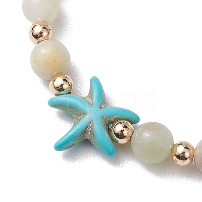 Natural Flower Amazonite Round Beaded Braided Bead Bracelets BJEW-JB10692-03-1