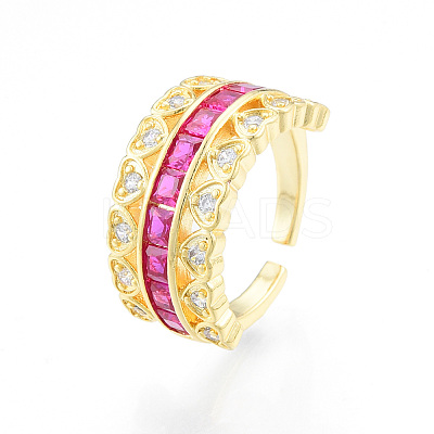 Cubic Zirconia Heart Open Cuff Ring RJEW-N035-137B-1