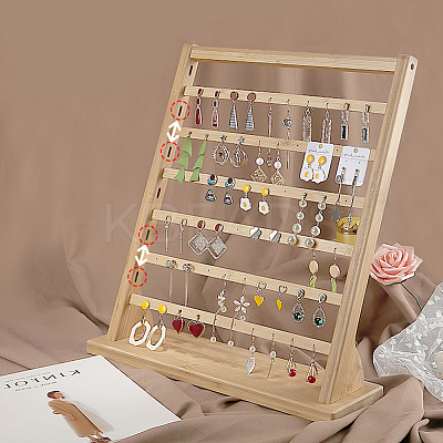 6-Tier Bamboo Earring Display Card Organizer Holder EDIS-WH0021-27-1