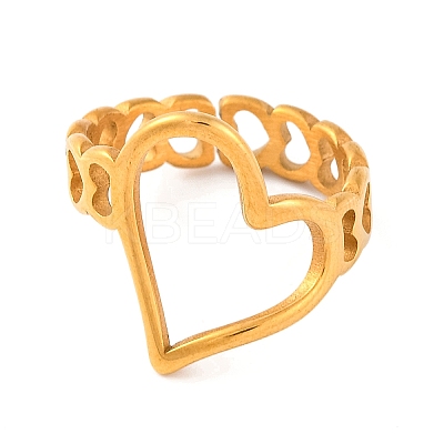 Ion Plating(IP) 304 Stainless Steel Hollow Heart Open Cuff Finger Rings for Women RJEW-S414-15B-G-1