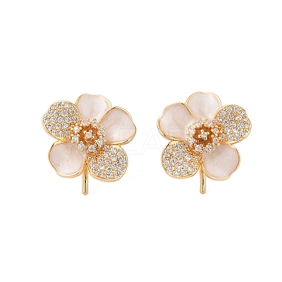 Brass Micro Pave Cubic Zirconia Stud Earrings Findings EJEW-B063-02G-1