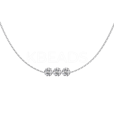 Clear Cubic Zirconia 3 Flat Round Link 925 Sterling Silver Cable Chain Necklaces for Women NJEW-S457-08P-1