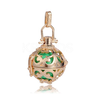 Golden Plated Brass Hollow Round Cage Pendants KK-J246-09G-1