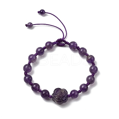 Adjustable Natural Amethyst Beads Braided Bead Bracelets for Women BJEW-L713-A06-1